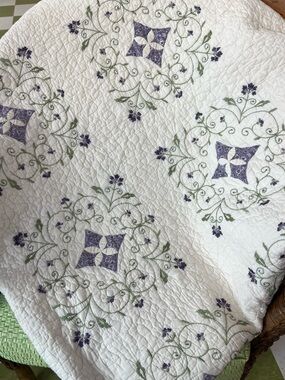 Embroidered patchwork guilt cottage-core dream  scallop trim Handmade